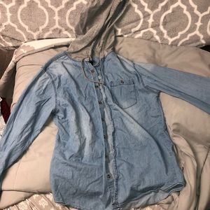 Jean jacket with grey hood